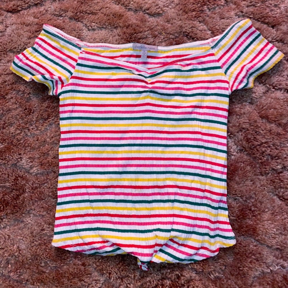 Colorful off the shoulder crop top!